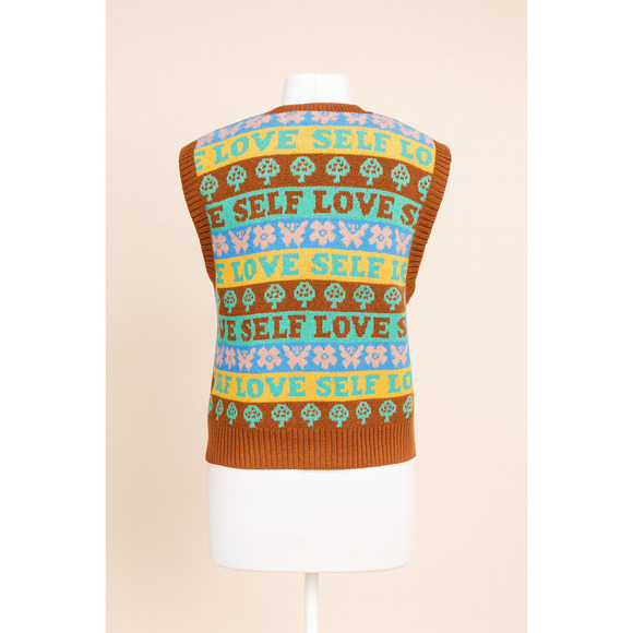 Rue21 SELF LOVE Sweater Vest Small Pink Knit Graphic Y2K Kawaii NWT - Picture 2 of 13